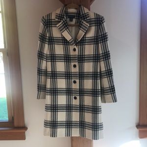 Ann Taylor full length 100% wool plaid coat black/ ivory size 4